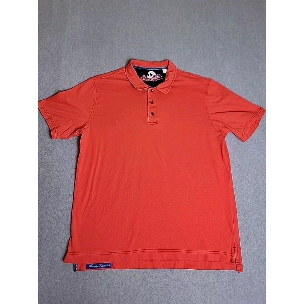 Robert Graham Polo Shirt Mens L Red Skull Cotton Flip Collar Preppy Party Soft